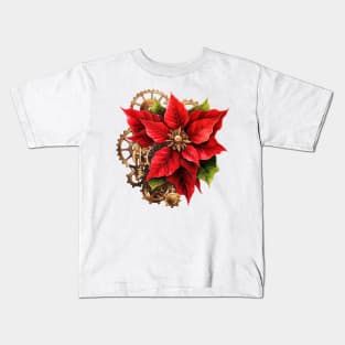 Steampunk Christmas Poinsettia Flower Kids T-Shirt